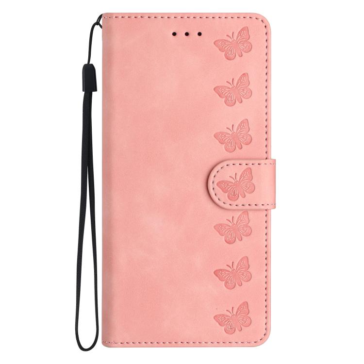 For iPhone 16e Seven Butterflies Embossed Leather Phone Case(Pink)