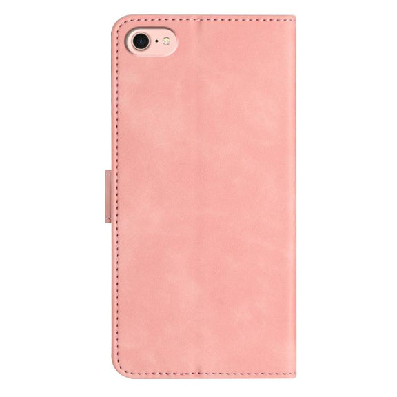 For iPhone 16e Seven Butterflies Embossed Leather Phone Case(Pink)
