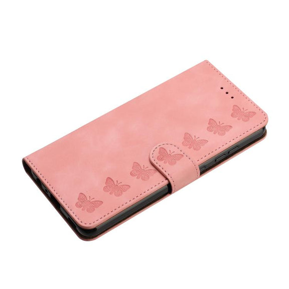 For iPhone 16e Seven Butterflies Embossed Leather Phone Case(Pink)