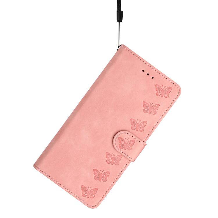 For iPhone 16e Seven Butterflies Embossed Leather Phone Case(Pink)