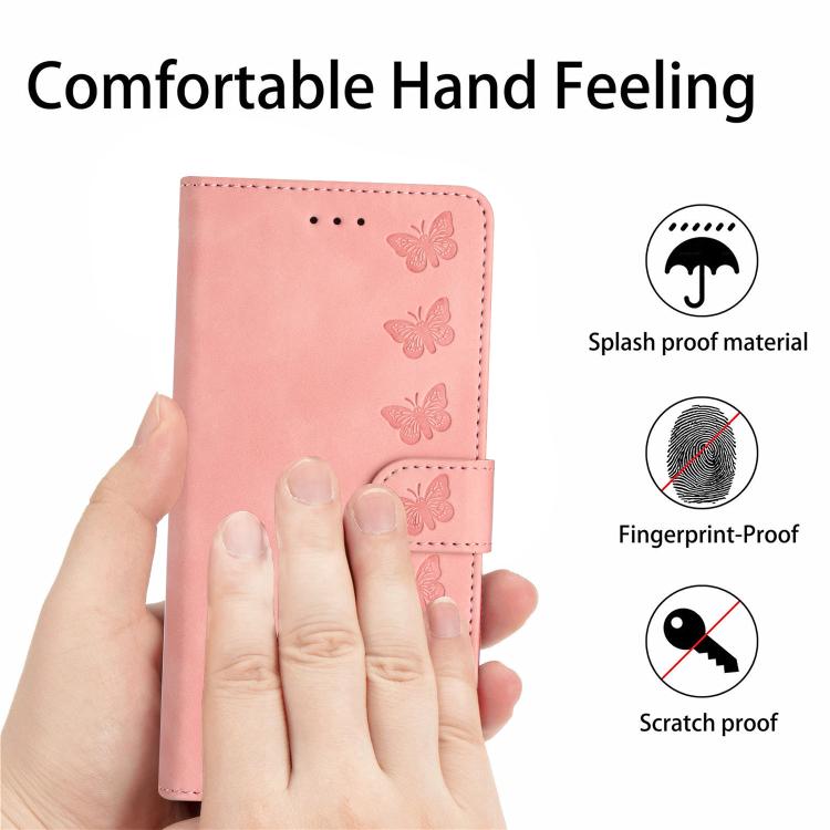 For iPhone 16e Seven Butterflies Embossed Leather Phone Case(Pink)