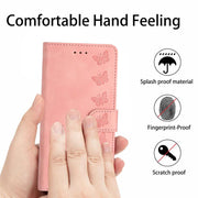 For iPhone 16e Seven Butterflies Embossed Leather Phone Case(Pink)