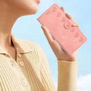For iPhone 16e Seven Butterflies Embossed Leather Phone Case(Pink)