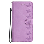 For iPhone 16e Seven Butterflies Embossed Leather Phone Case(Purple)