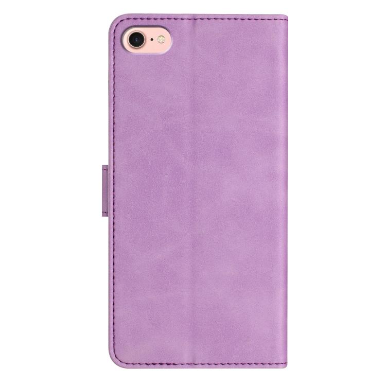 For iPhone 16e Seven Butterflies Embossed Leather Phone Case(Purple)