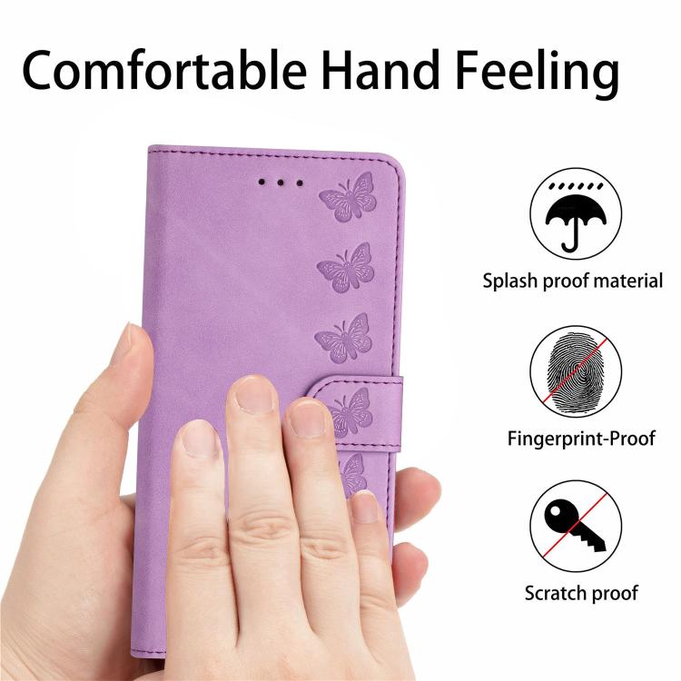 For iPhone 16e Seven Butterflies Embossed Leather Phone Case(Purple)
