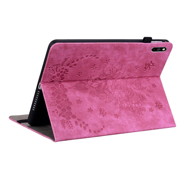 For Huawei MatePad Pro 10.8 2021 / 2018 Butterfly Rose Embossed Leather Tablet Case(Rose Red)