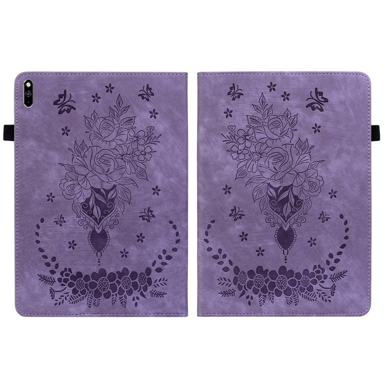 For Huawei MatePad Pro 10.8 2021 / 2018 Butterfly Rose Embossed Leather Tablet Case(Purple)