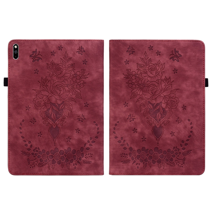 For Huawei MatePad Pro 10.8 2021 / 2018 Butterfly Rose Embossed Leather Tablet Case(Red)