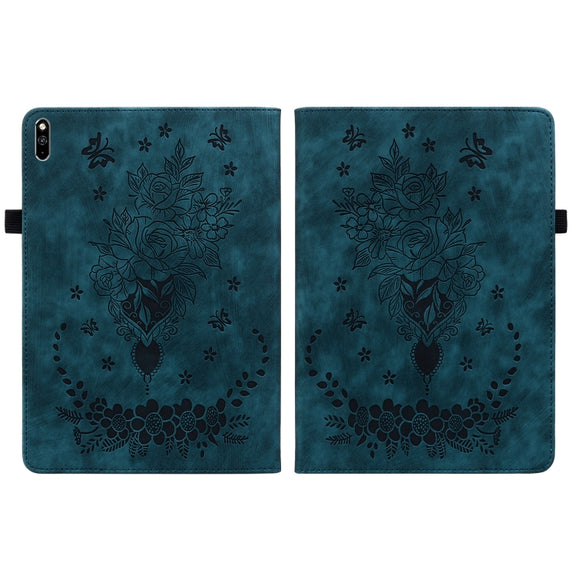 For Huawei MatePad Pro 10.8 2021 / 2018 Butterfly Rose Embossed Leather Tablet Case(Dark Blue)