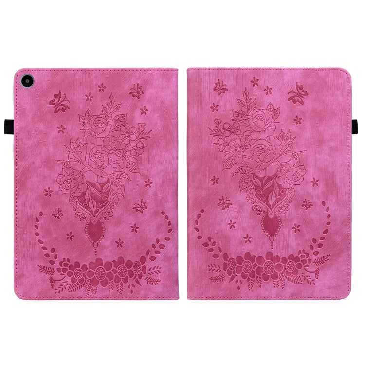 For Huawei MatePad SE 10.4 Butterfly Rose Embossed Leather Tablet Case(Rose Red)