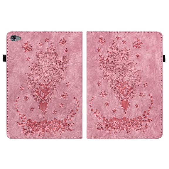For Huawei MediaPad M5 Lite / C5 10.1 Butterfly Rose Embossed Leather Tablet Case(Pink)