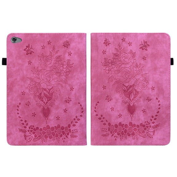 For Huawei MediaPad M5 Lite / C5 10.1 Butterfly Rose Embossed Leather Tablet Case(Rose Red)