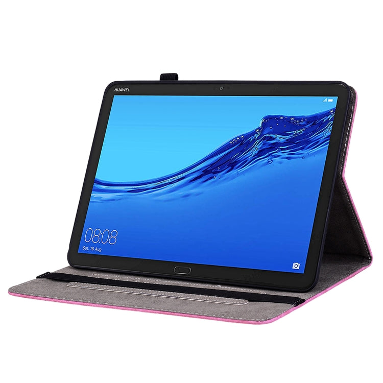 For Huawei MediaPad M5 Lite / C5 10.1 Butterfly Rose Embossed Leather Tablet Case(Rose Red)