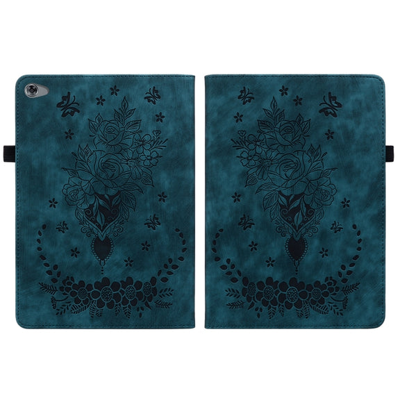For Huawei MediaPad M5 Lite / C5 10.1 Butterfly Rose Embossed Leather Tablet Case(Dark Blue)