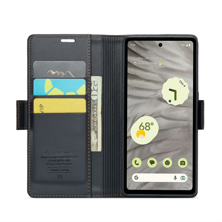 For Google Pixel 7a CaseMe 023 Butterfly Buckle Litchi Texture RFID Anti-theft Leather Phone Case(Black)