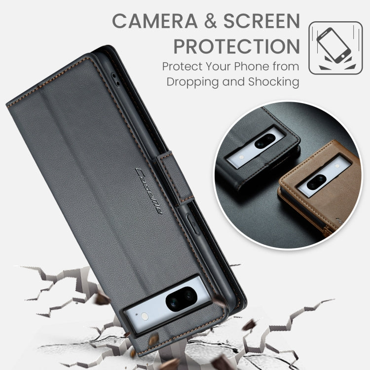 For Google Pixel 7a CaseMe 023 Butterfly Buckle Litchi Texture RFID Anti-theft Leather Phone Case(Black)