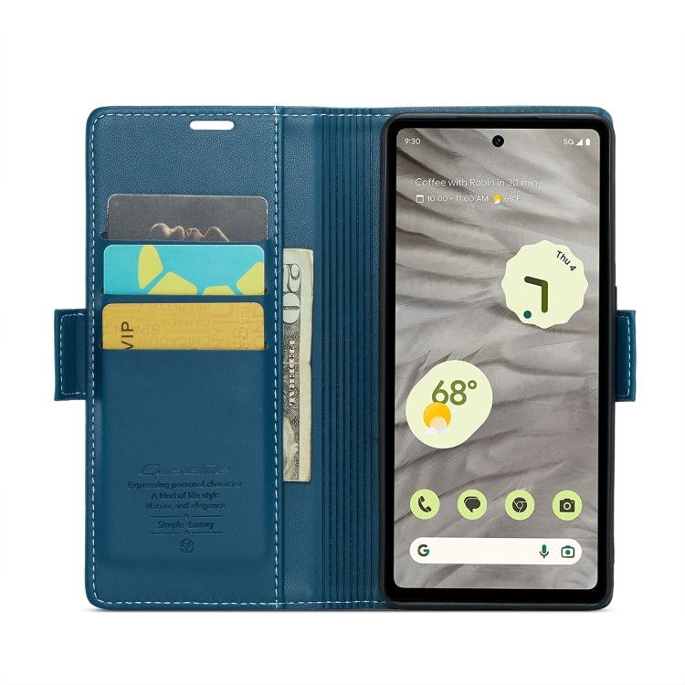 For Google Pixel 7a CaseMe 023 Butterfly Buckle Litchi Texture RFID Anti-theft Leather Phone Case(Blue)