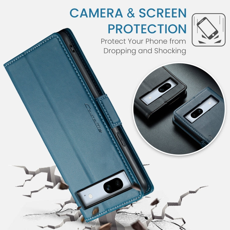 For Google Pixel 7a CaseMe 023 Butterfly Buckle Litchi Texture RFID Anti-theft Leather Phone Case(Blue)