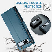 For Google Pixel 7a CaseMe 023 Butterfly Buckle Litchi Texture RFID Anti-theft Leather Phone Case(Blue)