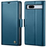 For Google Pixel 7a CaseMe 023 Butterfly Buckle Litchi Texture RFID Anti-theft Leather Phone Case(Blue)