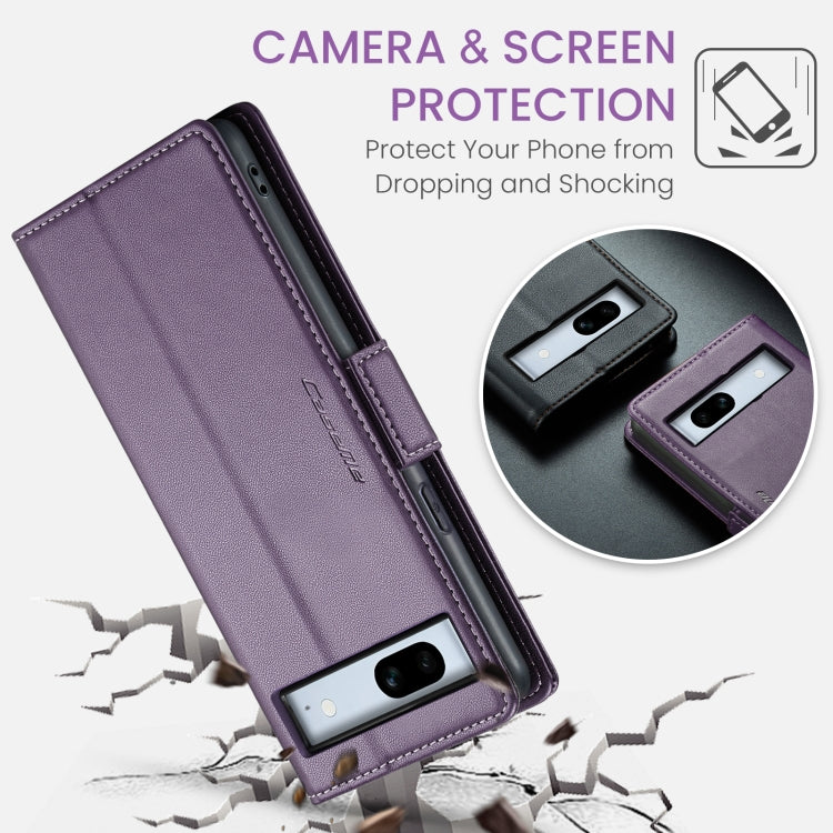 For Google Pixel 7a CaseMe 023 Butterfly Buckle Litchi Texture RFID Anti-theft Leather Phone Case(Pearly Purple)