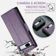 For Google Pixel 7a CaseMe 023 Butterfly Buckle Litchi Texture RFID Anti-theft Leather Phone Case(Pearly Purple)