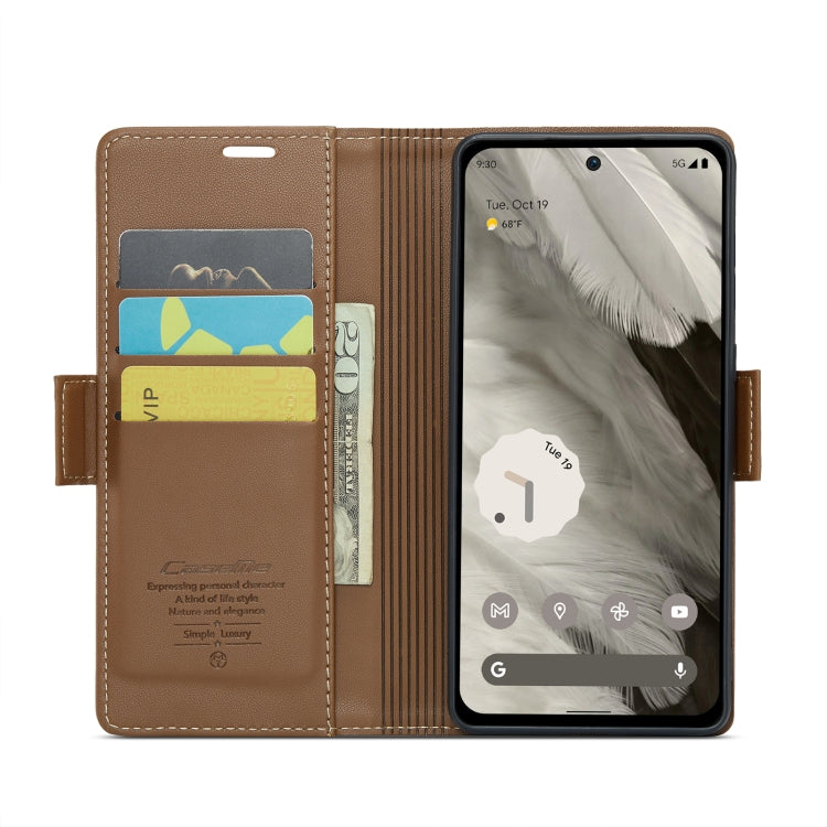 For Google Pixel 8 CaseMe 023 Butterfly Buckle Litchi Texture RFID Anti-theft Leather Phone Case(Brown)