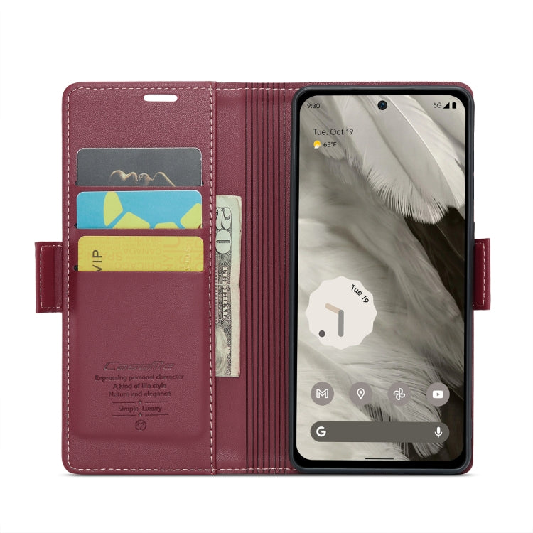 For Google Pixel 8 CaseMe 023 Butterfly Buckle Litchi Texture RFID Anti-theft Leather Phone Case(Wine Red)