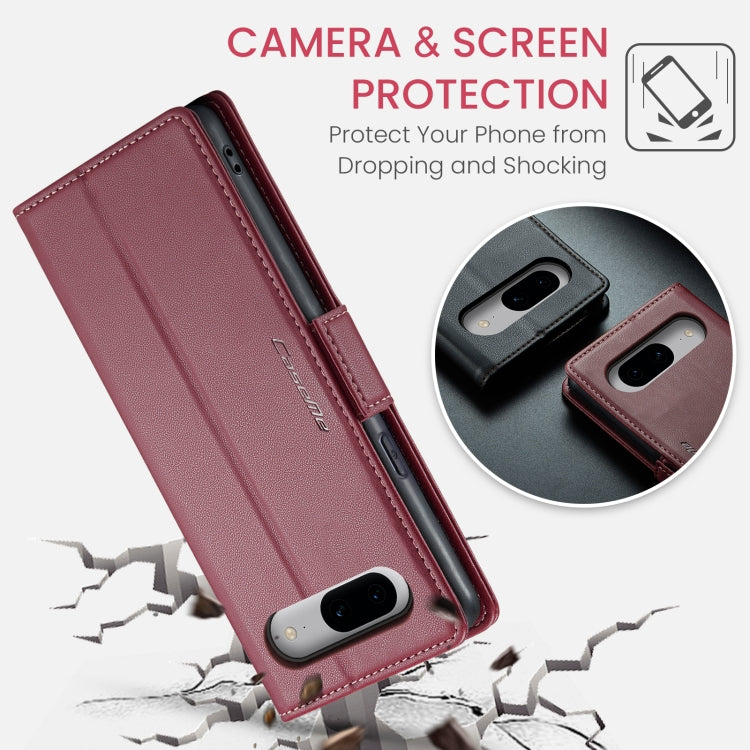 For Google Pixel 8 CaseMe 023 Butterfly Buckle Litchi Texture RFID Anti-theft Leather Phone Case(Wine Red)