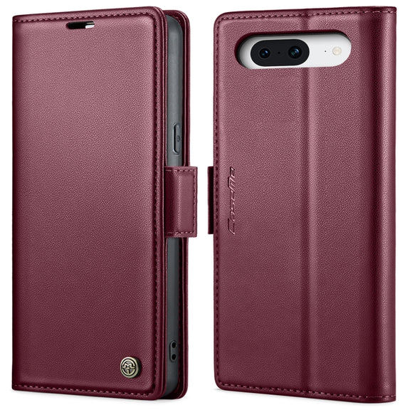 For Google Pixel 8 CaseMe 023 Butterfly Buckle Litchi Texture RFID Anti-theft Leather Phone Case(Wine Red)