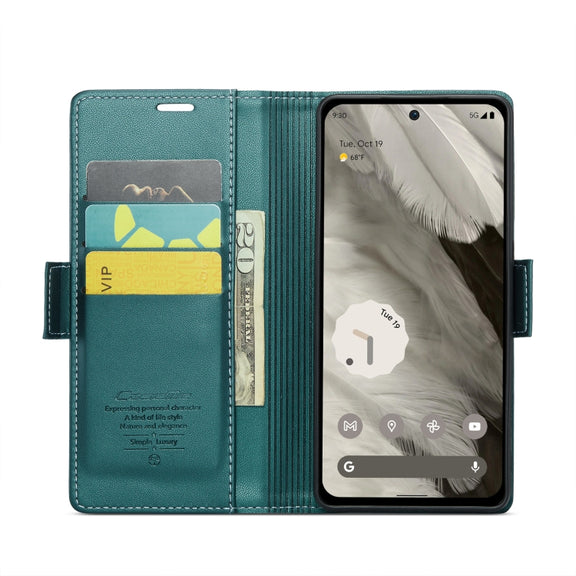 For Google Pixel 8 CaseMe 023 Butterfly Buckle Litchi Texture RFID Anti-theft Leather Phone Case(Pearly Blue)