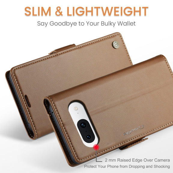 For Google Pixel 8a CaseMe 023 Butterfly Buckle Litchi Texture RFID Anti-theft Leather Phone Case(Brown)