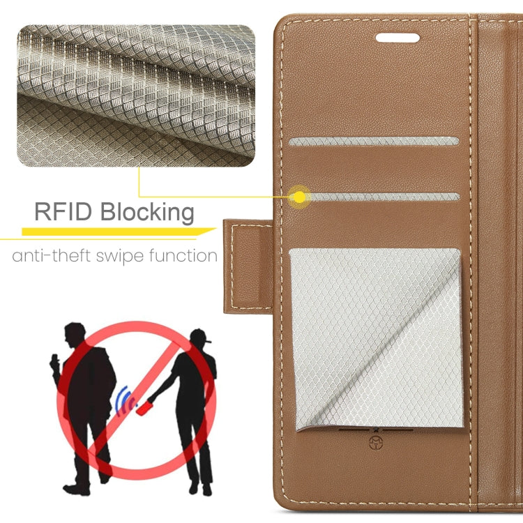 For Google Pixel 8a CaseMe 023 Butterfly Buckle Litchi Texture RFID Anti-theft Leather Phone Case(Brown)