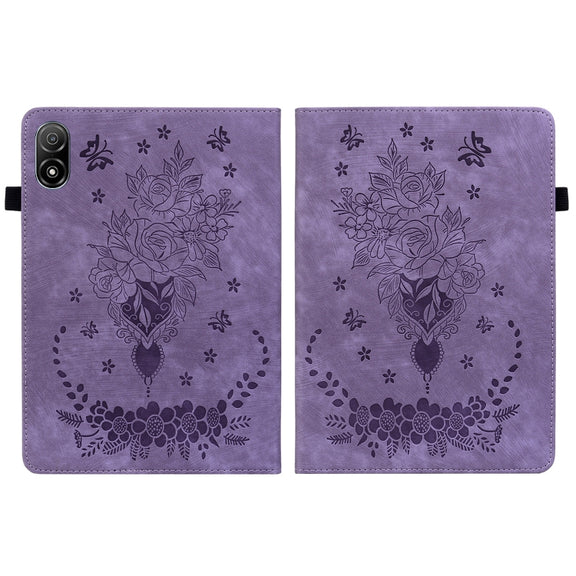 For Honor Pad V8 Pro Butterfly Rose Embossed Leather Tablet Case(Purple)