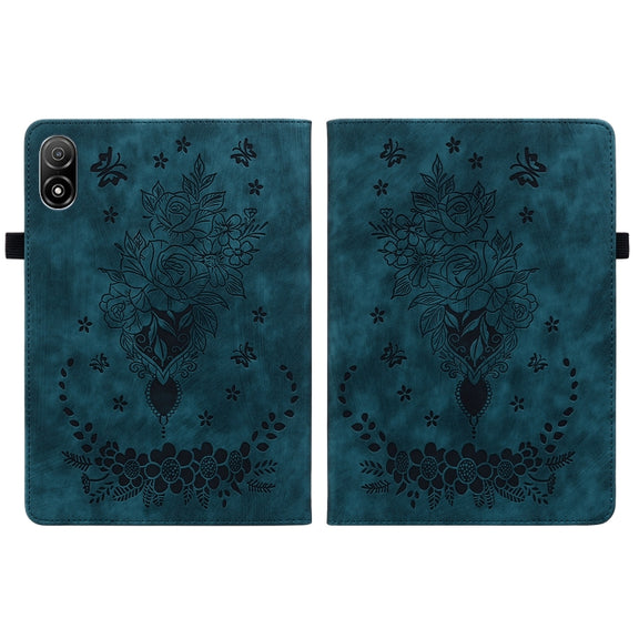 For Honor Pad V8 Pro Butterfly Rose Embossed Leather Tablet Case(Dark Blue)