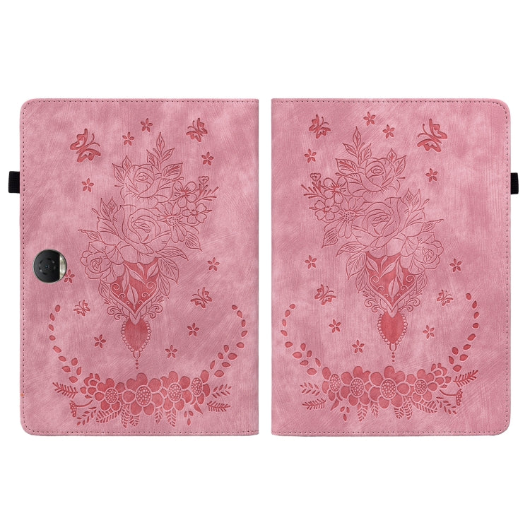 For Honor Pad 9 12.1 Butterfly Rose Embossed Leather Tablet Case(Pink)