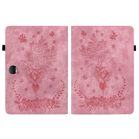 For Honor Pad 9 12.1 Butterfly Rose Embossed Leather Tablet Case(Pink)