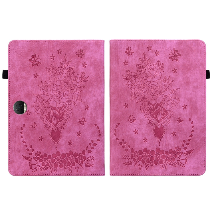 For Honor Pad 9 12.1 Butterfly Rose Embossed Leather Tablet Case(Rose Red)