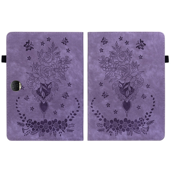 For Honor Pad 9 12.1 Butterfly Rose Embossed Leather Tablet Case(Purple)