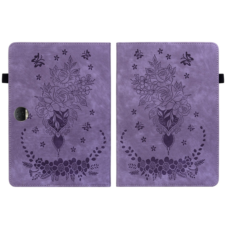 For Honor Pad 9 12.1 Butterfly Rose Embossed Leather Tablet Case(Purple)