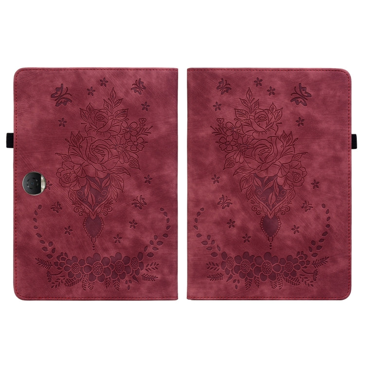 For Honor Pad 9 12.1 Butterfly Rose Embossed Leather Tablet Case(Red)