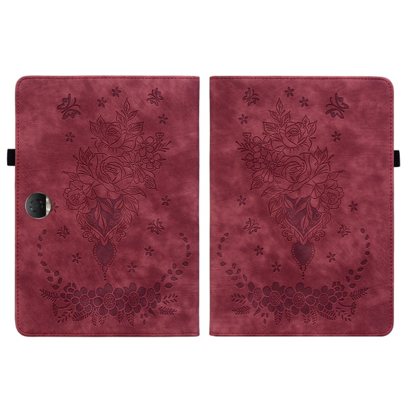 For Honor Pad 9 12.1 Butterfly Rose Embossed Leather Tablet Case(Red)