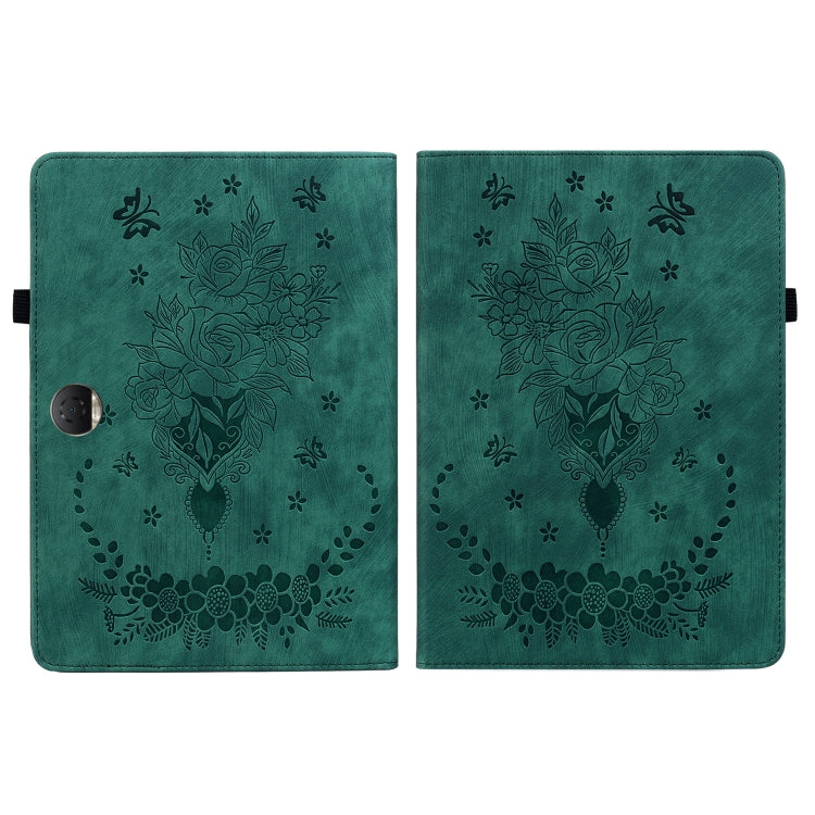 For Honor Pad 9 12.1 Butterfly Rose Embossed Leather Tablet Case(Green)