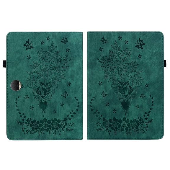 For Honor Pad 9 12.1 Butterfly Rose Embossed Leather Tablet Case(Green)