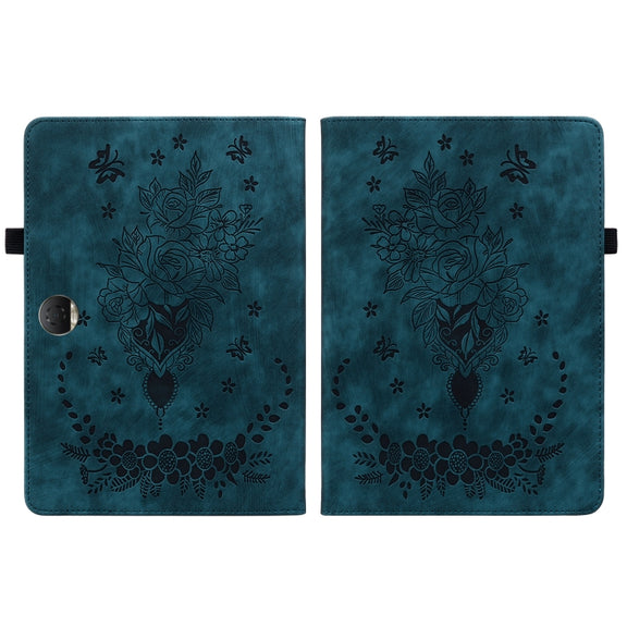 For Honor Pad 9 12.1 Butterfly Rose Embossed Leather Tablet Case(Dark Blue)