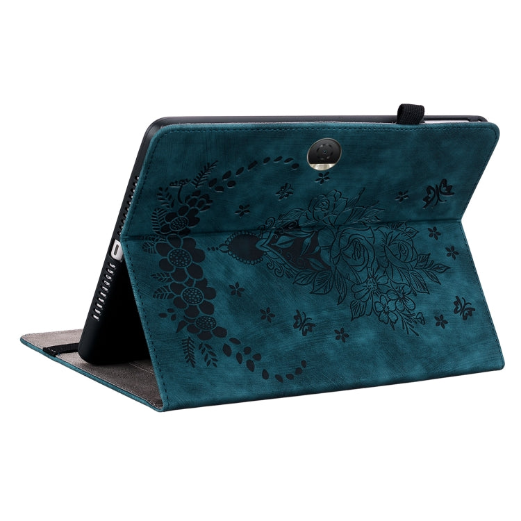 For Honor Pad 9 12.1 Butterfly Rose Embossed Leather Tablet Case(Dark Blue)