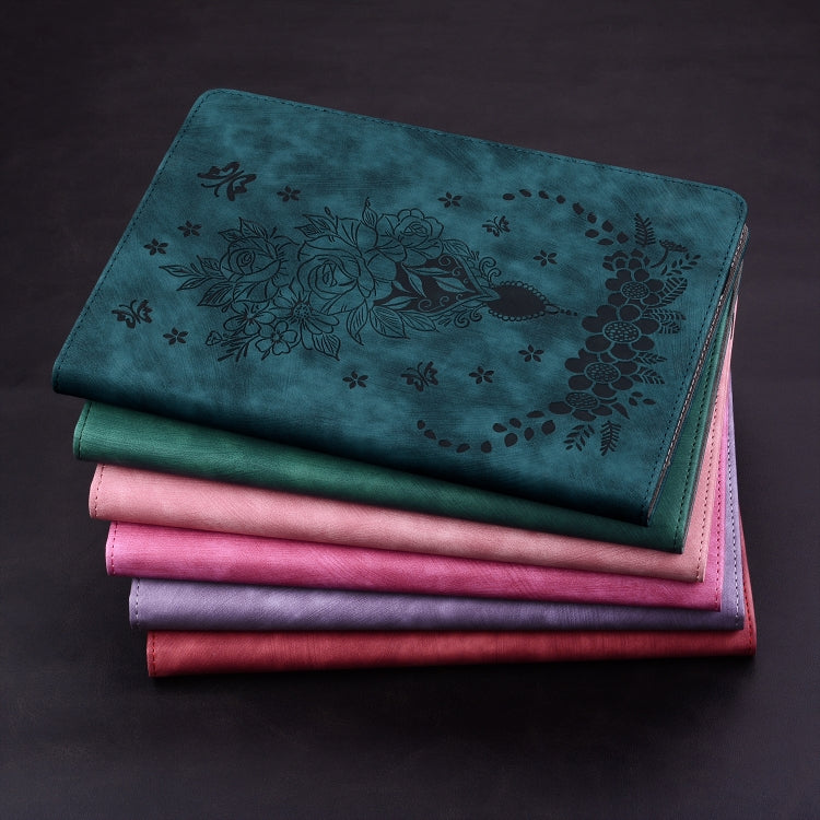 For Honor Pad 9 12.1 Butterfly Rose Embossed Leather Tablet Case(Rose Red)