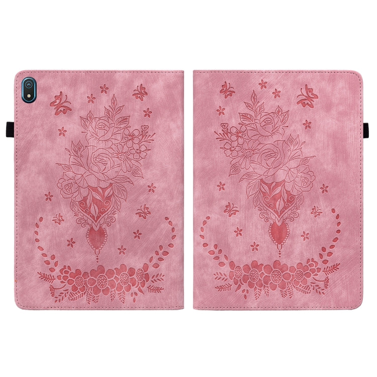 For Nokia T20 10.4 2021 Butterfly Rose Embossed Leather Tablet Case(Pink)