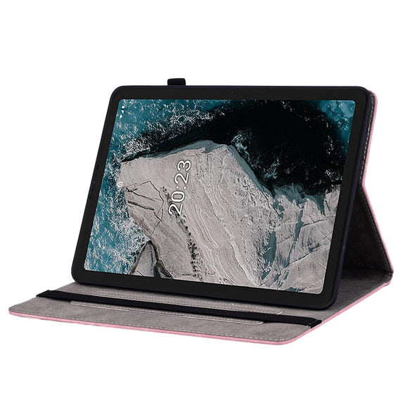 For Nokia T20 10.4 2021 Butterfly Rose Embossed Leather Tablet Case(Pink)